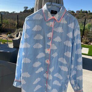 Blue sky and clouds oversized shirt, dress or nightgown, size S/M.